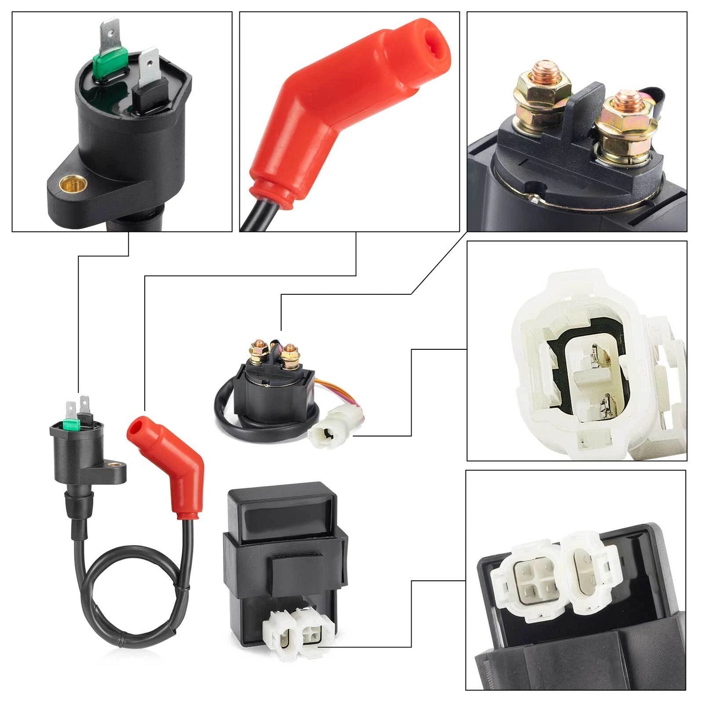 CDI Box & Ignition Coil & Relay w/Spark Plug for Honda Recon 250 TRX250 2x4