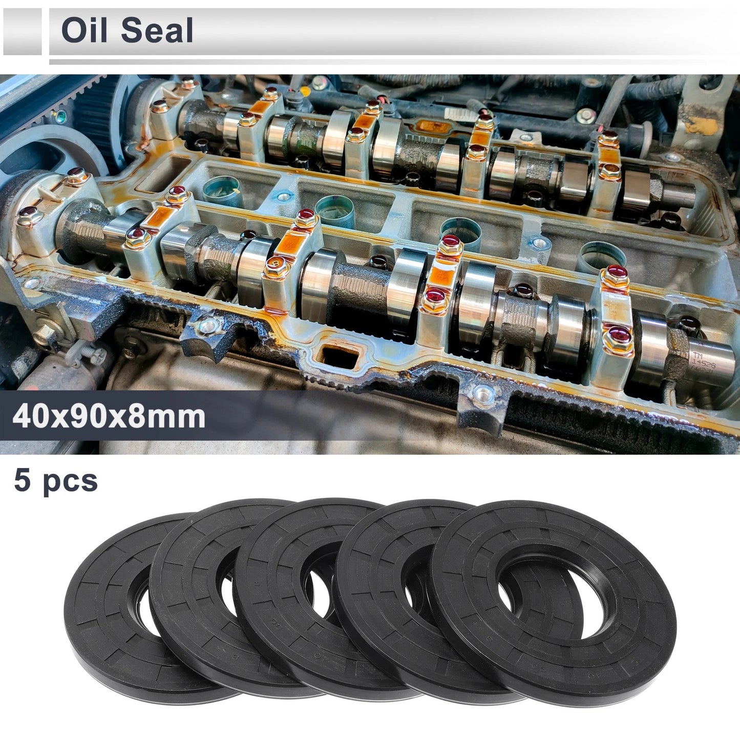Oil Seal Rotary Shaft Seal Nitrile Rubber 40x90x8mm Black 5 Pcs