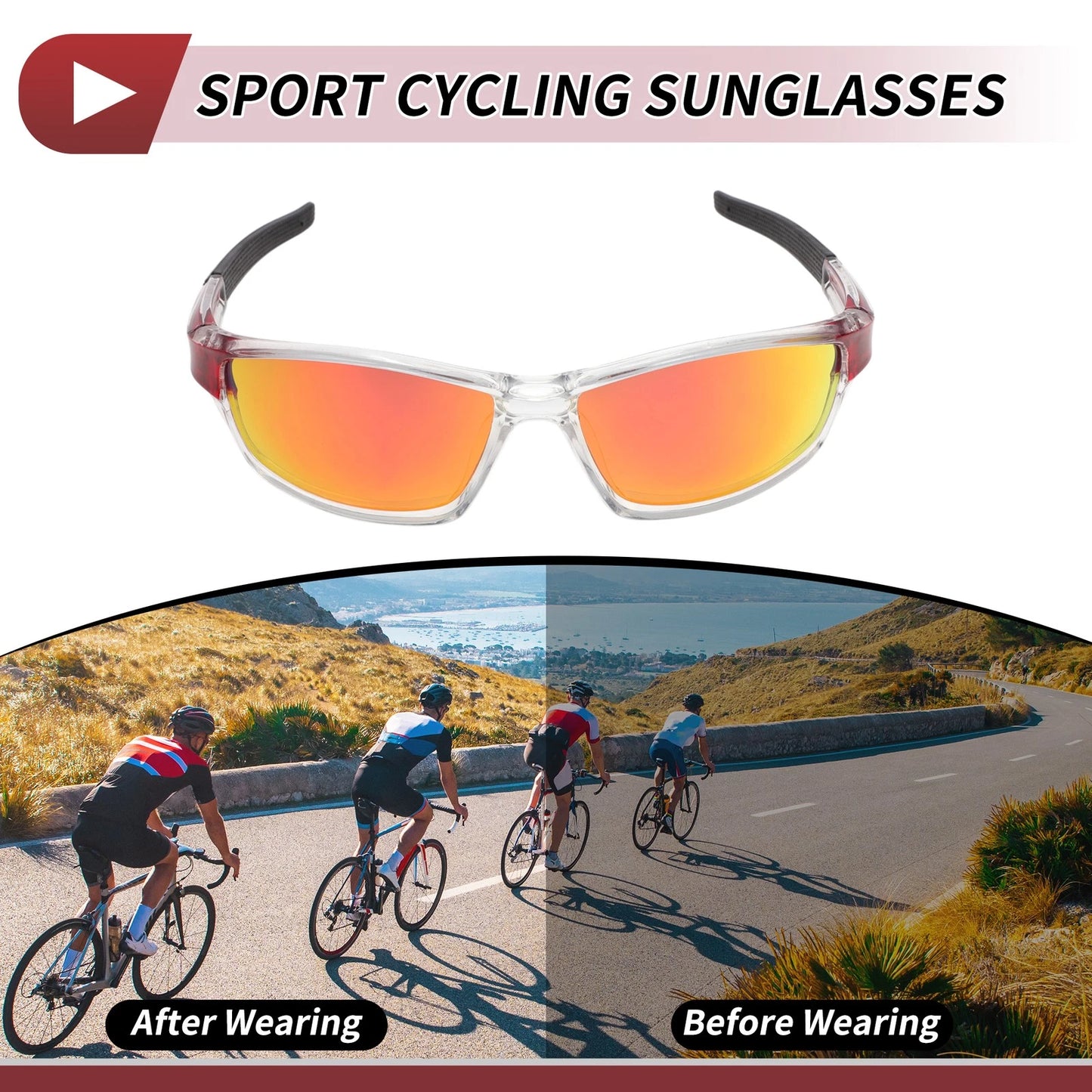 Motorcycle Riding Goggles Red Lens Transparent Frame Tri-acetel for Make Model
