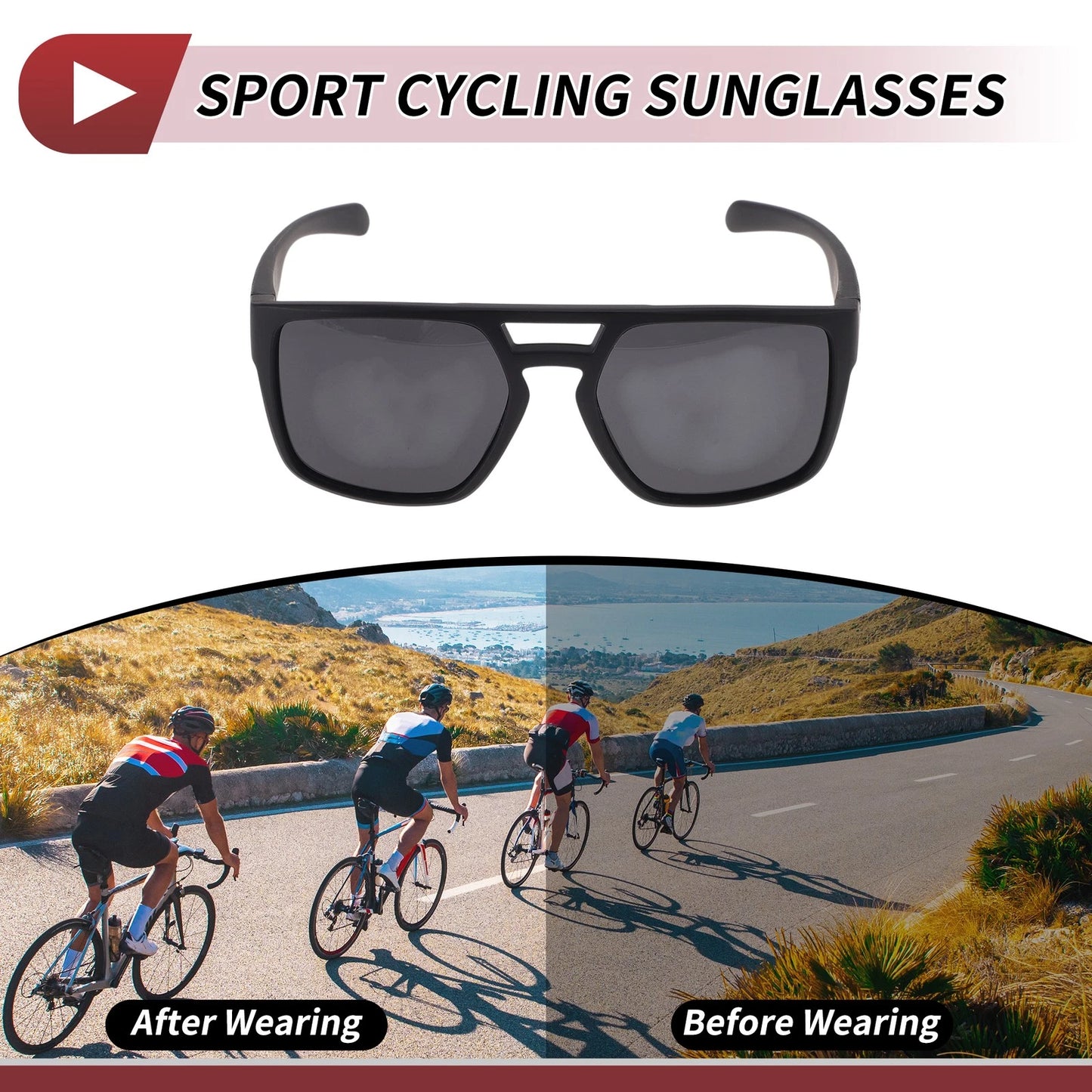 Motorcycle Riding Goggles Black Lens Black Gray Frame Tri-Acetyl Cellulos