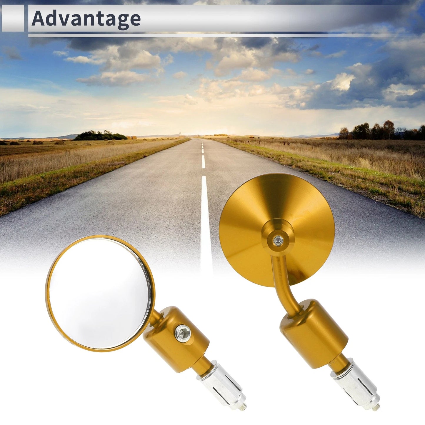 Rear View Mirrors 1 Set Aluminum Alloy Gold Tone Round for M6 Motorcycle