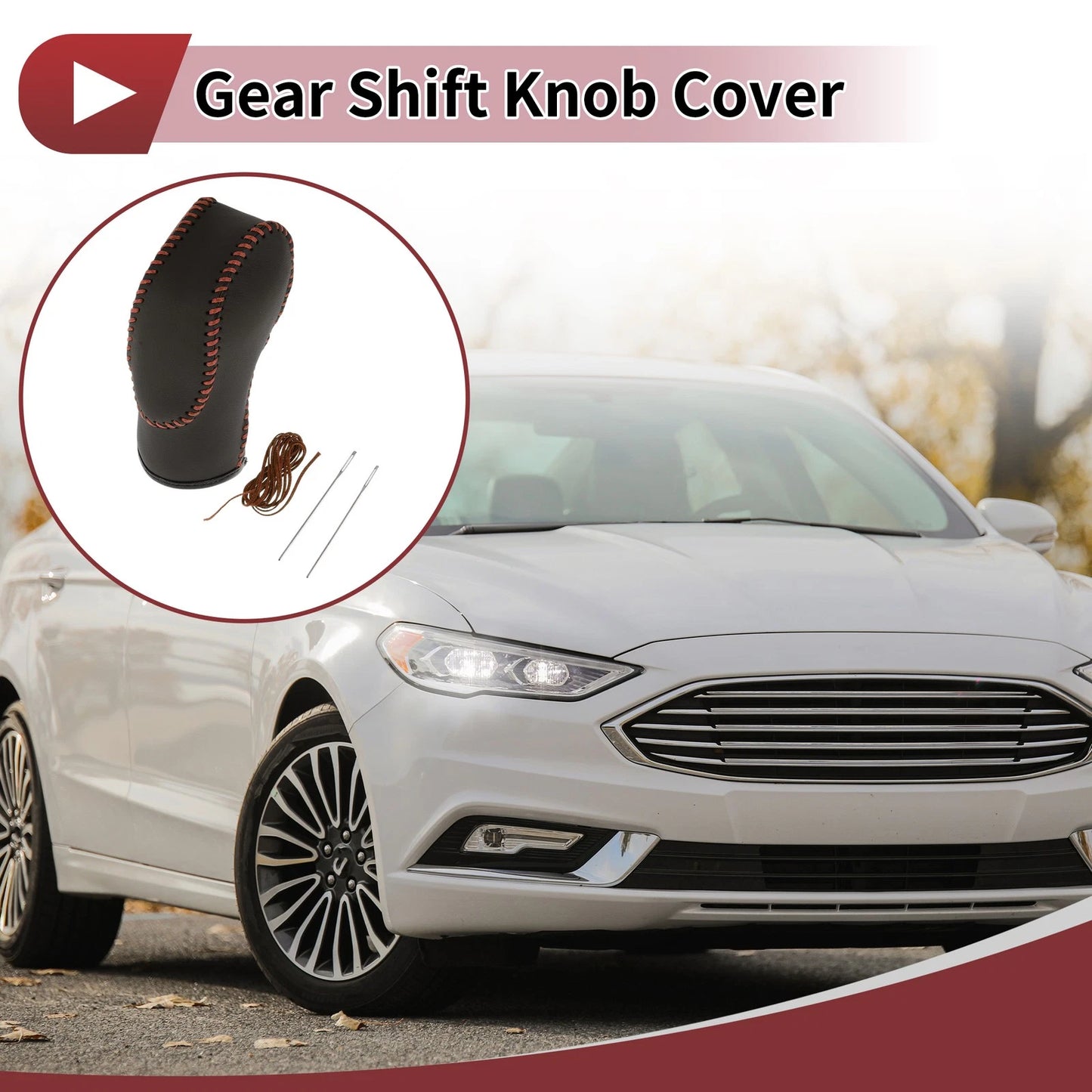 Car Gear Shift Knob Cover for Ford Fusion (2013-2016) Black Brown Faux Leather