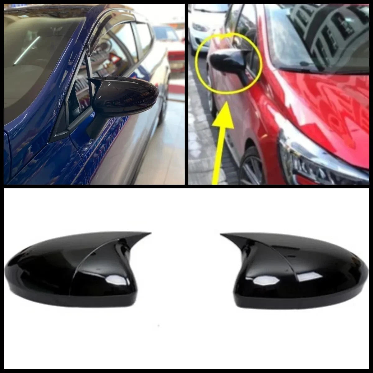 2 Piece Gloss Black Side View Mirror Covers for Renault Clio Mk5 (2019-2023)