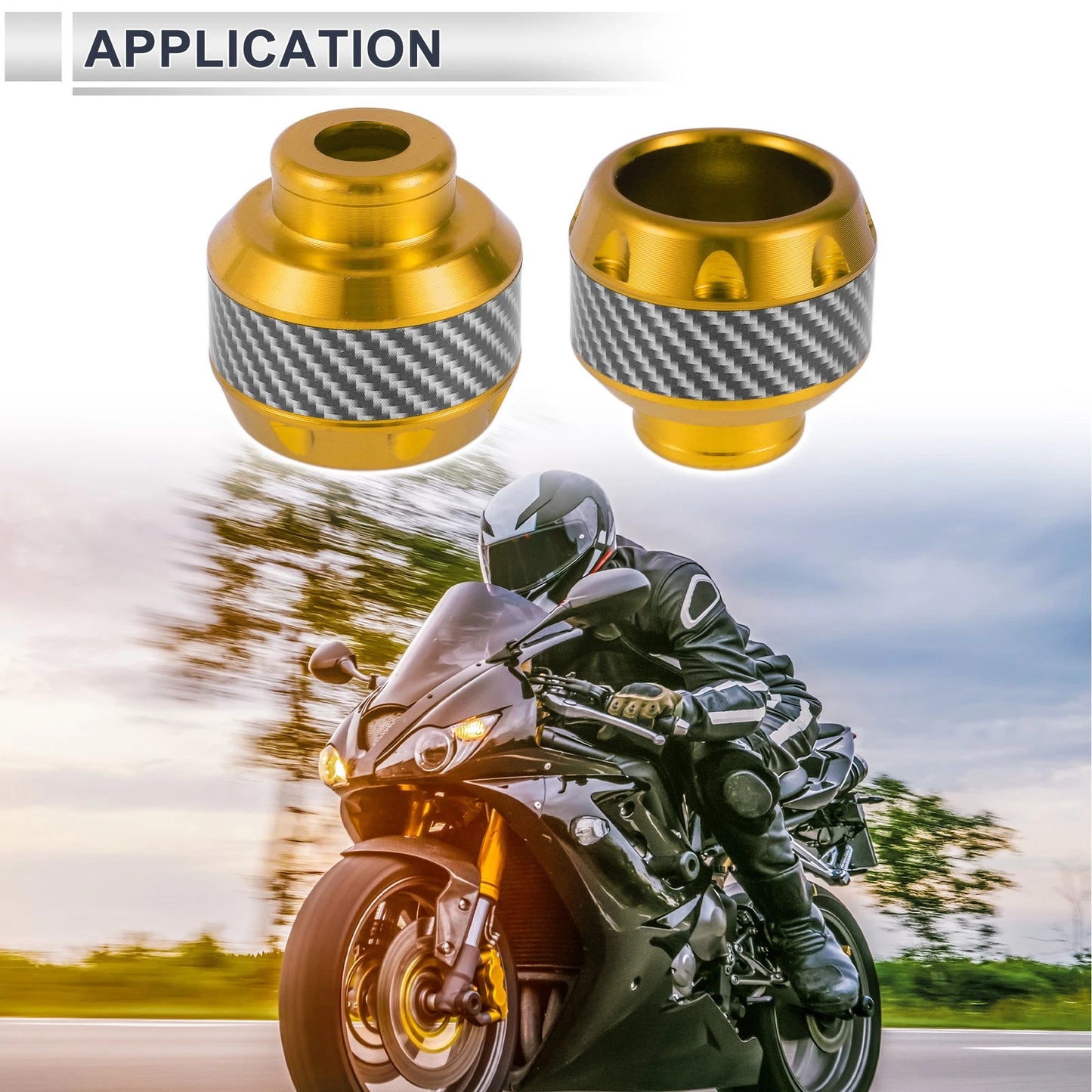 14mm Aluminum Alloy Carbon Fiber Motorcycle Slider Frame 2 x Gold Tone for Motorcycle