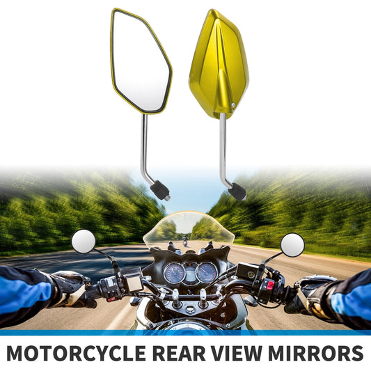 M10 / Motorcycle Rear View Mirrors / Prismatic Shape Mirrors Gold Tone