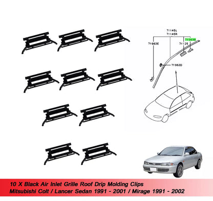 10 x Black Roof Moulding Clips for Mitsubishi Colt Lancer Sedan Mirage (91-01)