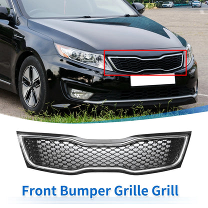 Front Upper Bumper Grille for Kia Optima (2014-2015) Black Chrome Silver Tone