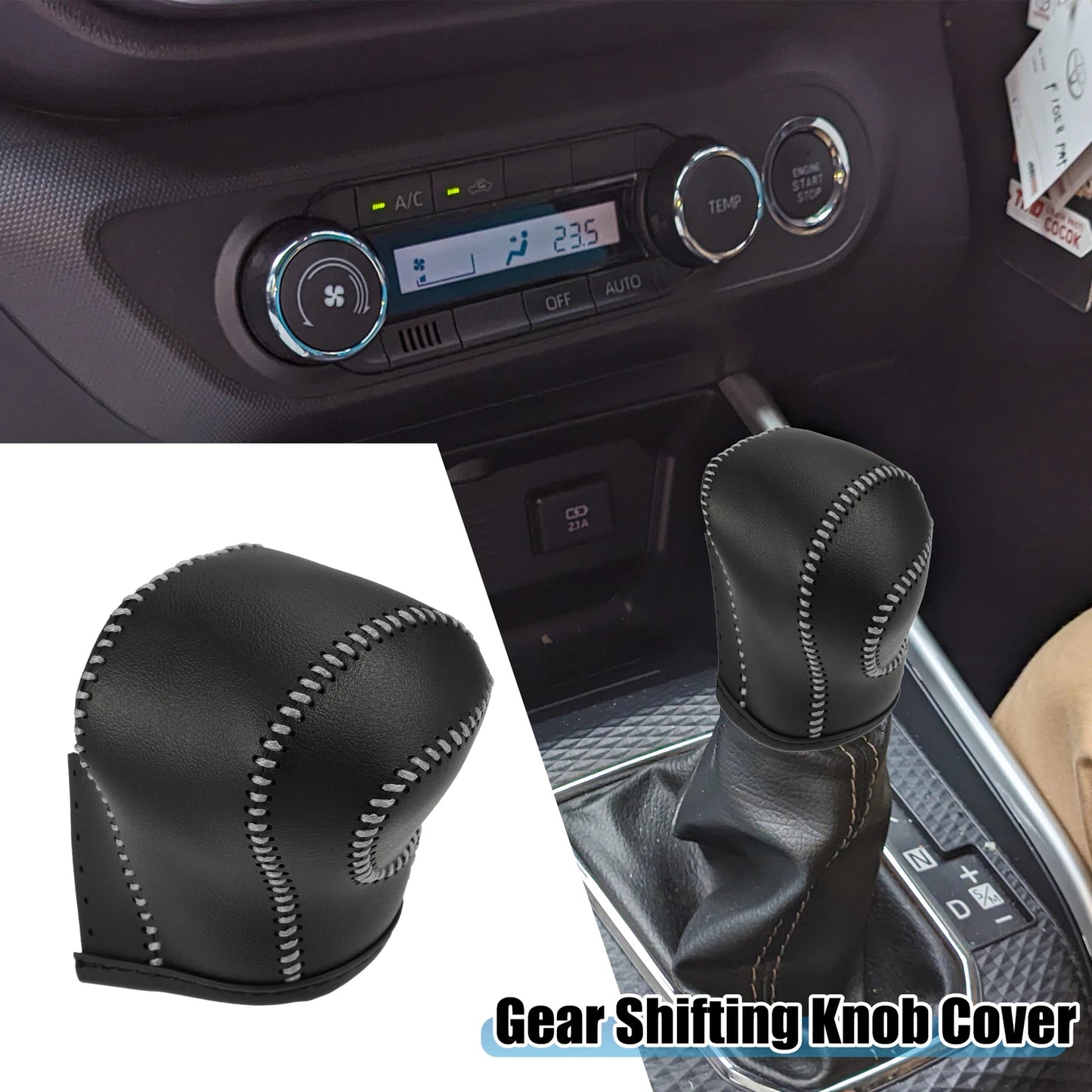 Gear Shifting Knob Cover Trim for Toyota ZWR95W 2022 Faux Leather Black Gray