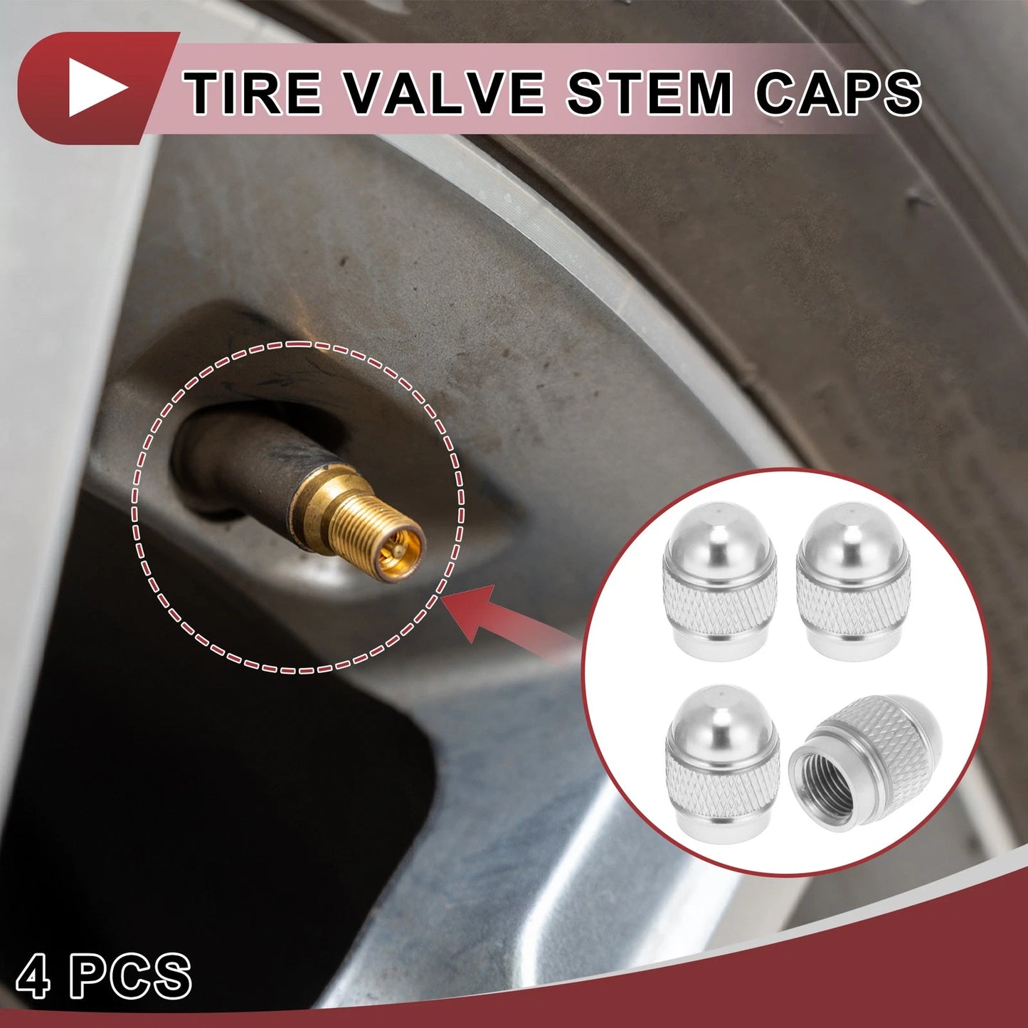 4 x Mini Bullet Style Tire Valve Stem Caps Dust Covers Silver Tone