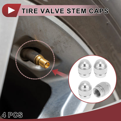 4 x Mini Bullet Style Tire Valve Stem Caps Dust Covers Silver Tone