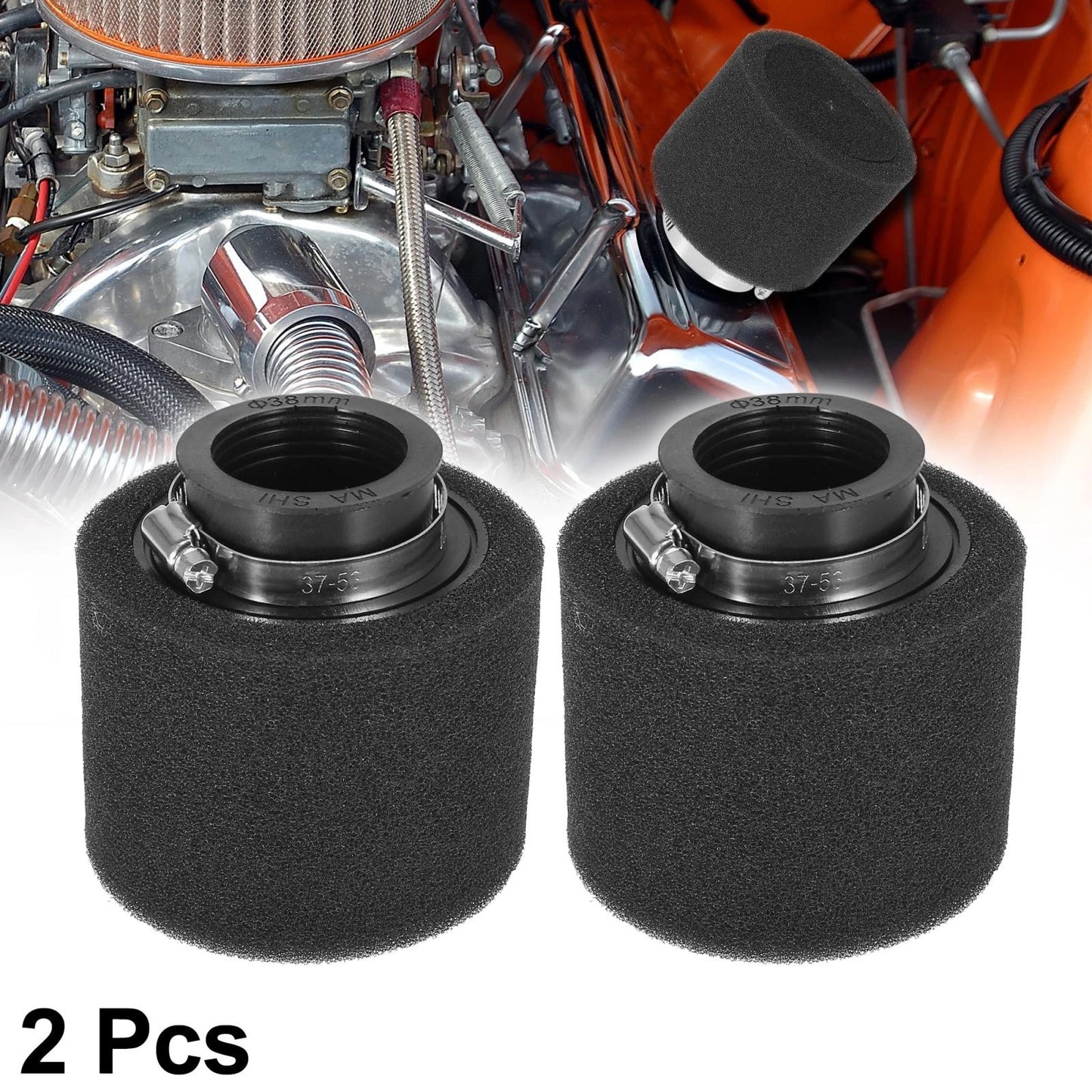 2pcs 38mm Straight Air Filter Cleaner Black for 150cc Engine