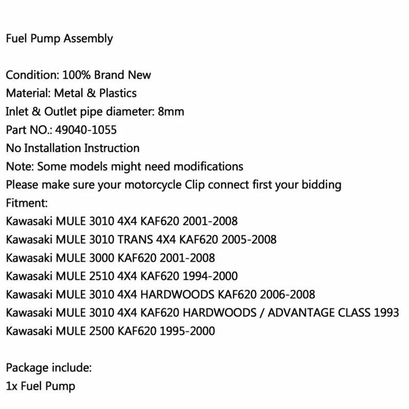 Fuel Pump for Kawasaki Mule 3000 3010 4X4 (2000-2009)