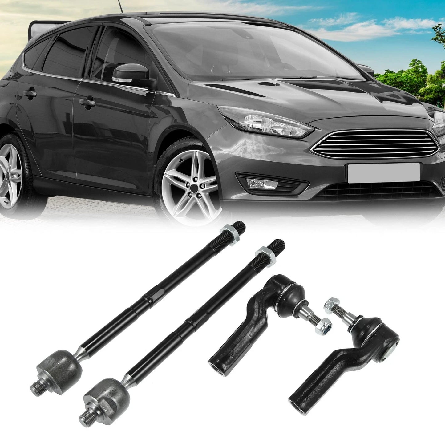 4pcs Front Inner Outer Tie Rods for Ford Focus, C-Max, Escape (2012-2017)