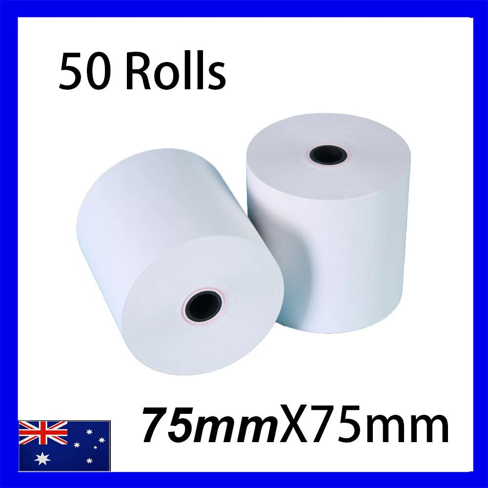 50 x 75x75mm 1 Ply White Bond Paper Rolls for Cash Register Receipts