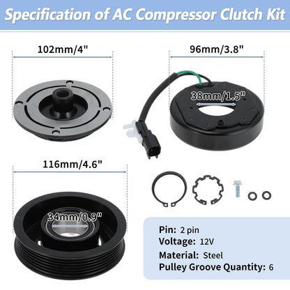 AC Compressor Clutch Kit for Ford Explorer, Flex, Lincoln MKS (2009-2019)