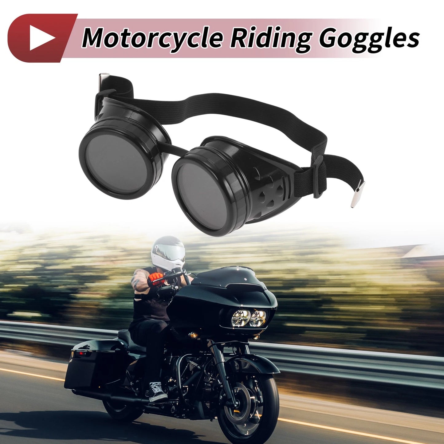1 Pc Goggles Motorcycle Riding Black Lens Black Frame Glass ABS