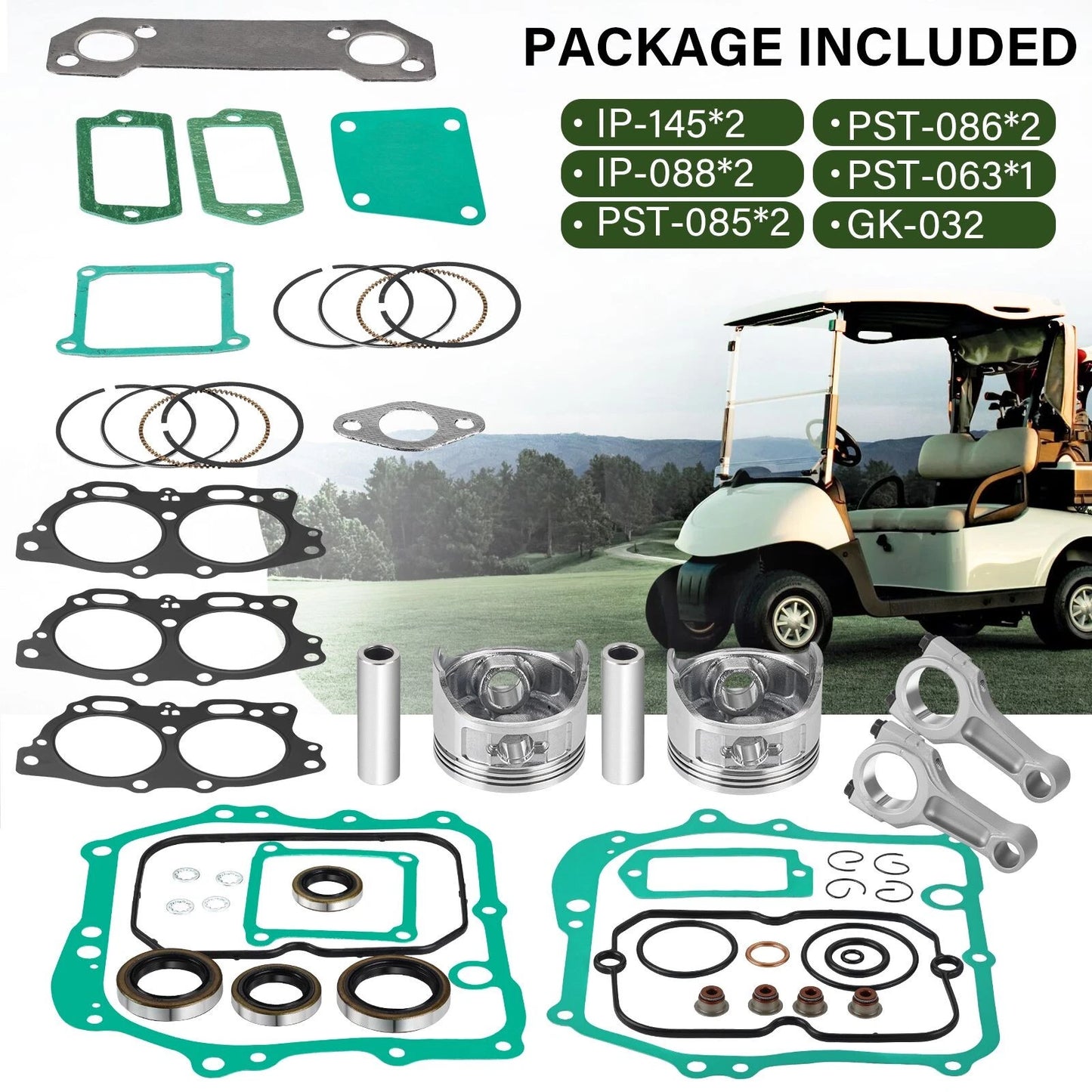 BILLET CONNECTING RODS & 0.5mm Piston for EZGO 4-Cycle Eh35C 350cc Robin