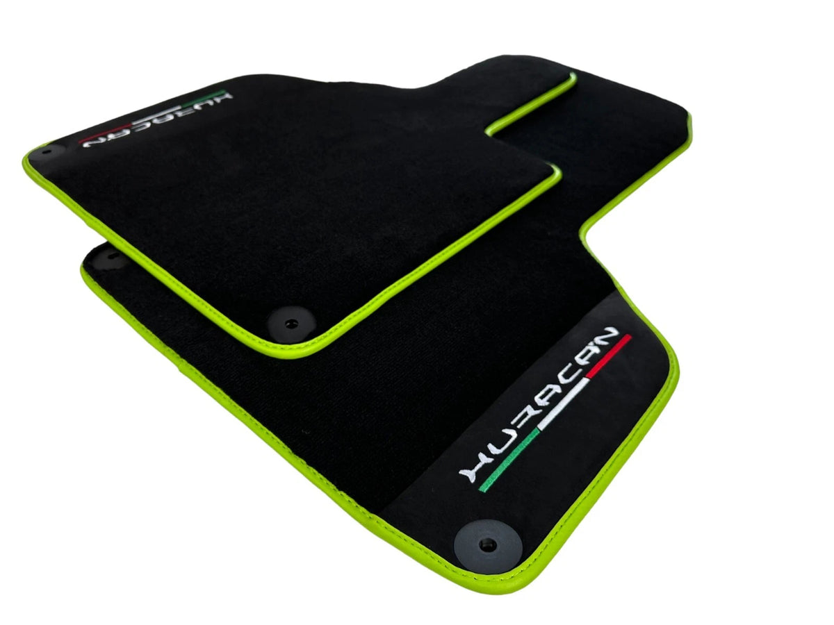 Black Floor Mats for Lamborghini Huracan with Alcantara Leather & Green Trim