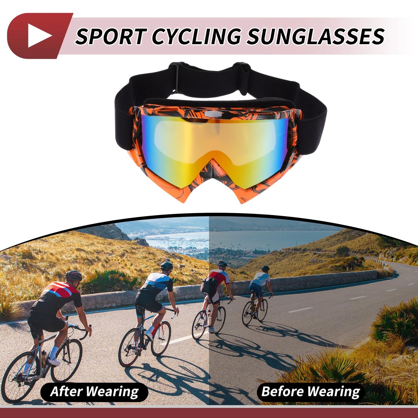 Goggles Motorcycle Riding Goggles Colorful Lens Orange Black Frame PC TPU