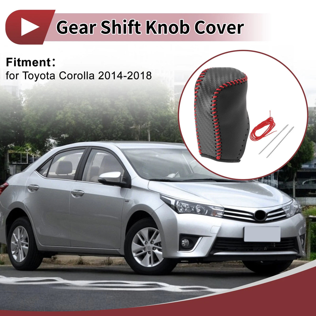 Gear Shift Knob Cover for Toyota Corolla (2014-2018) Red Faux Leather