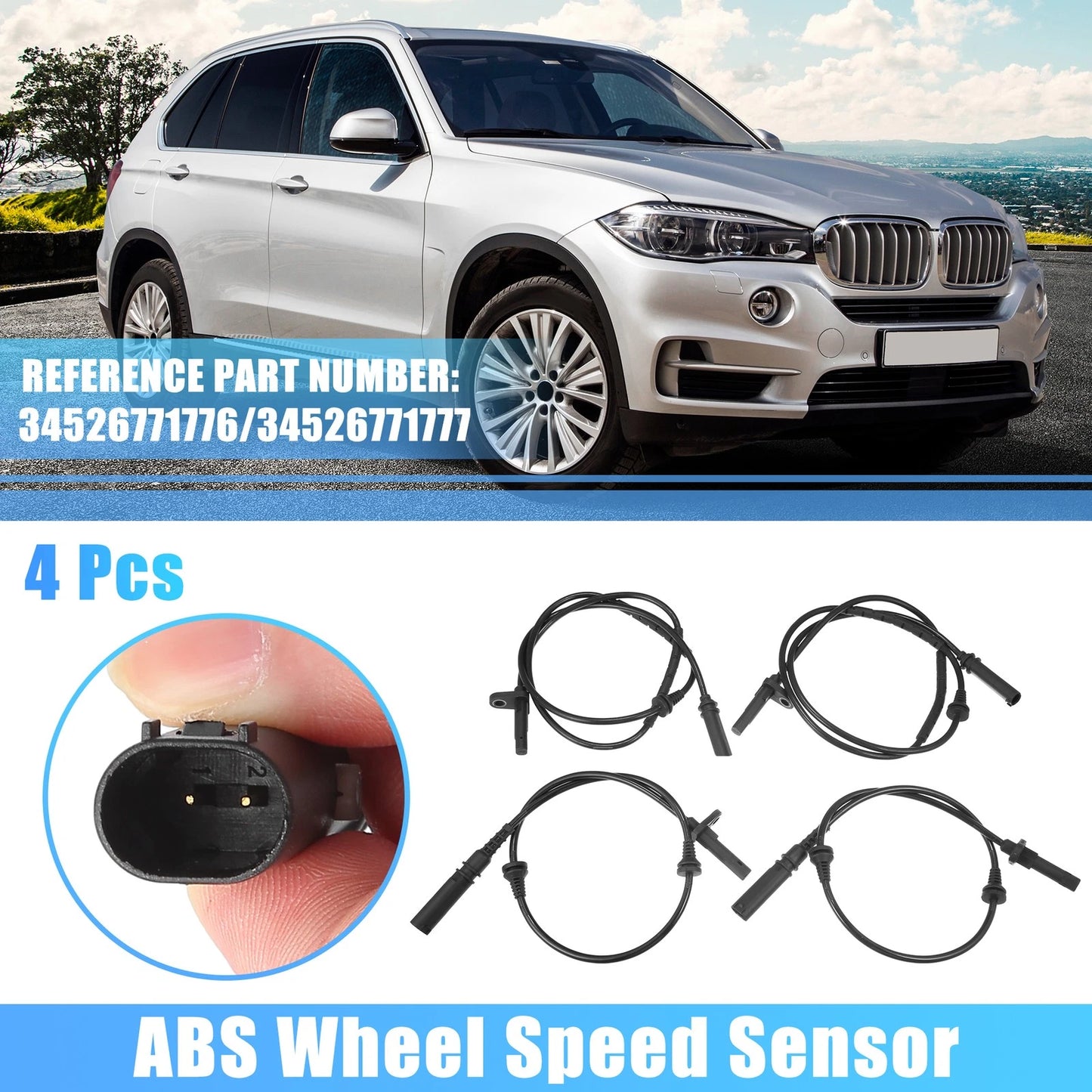 4 Pcs ABS Wheel Speed Sensors for BMW X5 (2000-2006)