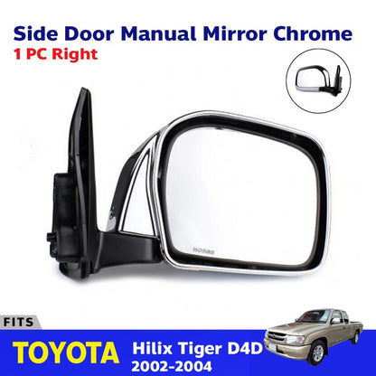 Side Mirror Manual Chrome RH Fits Toyota Hilux Tiger D4D MK4 Pickup 1998-04 D05