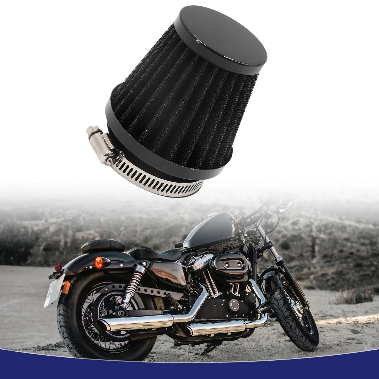 54mm Inlet Dia Air Intake Filter Cleaner W Clamp Universal for Motorcycle
