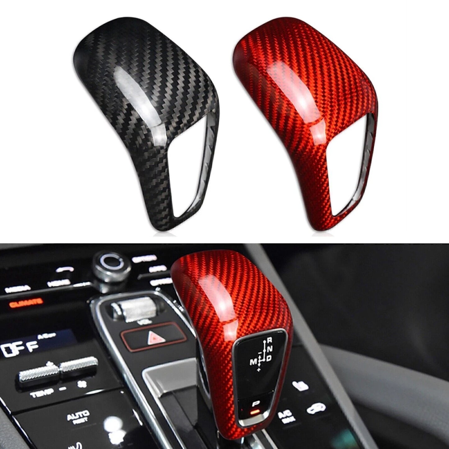 Red Carbon Fiber Gear Shift Knob Trim Cover for Porsche Cayenne (2019-2023)