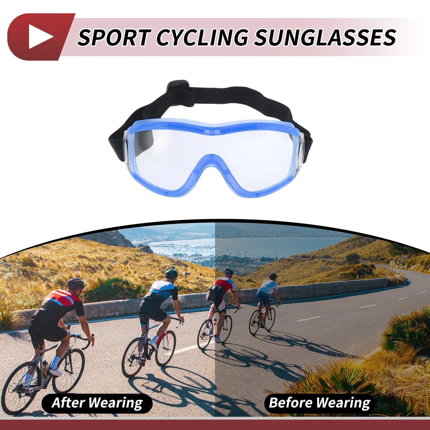 Goggles for Motorcycle Clear Lens Blue Frame PC PU Sunglasses