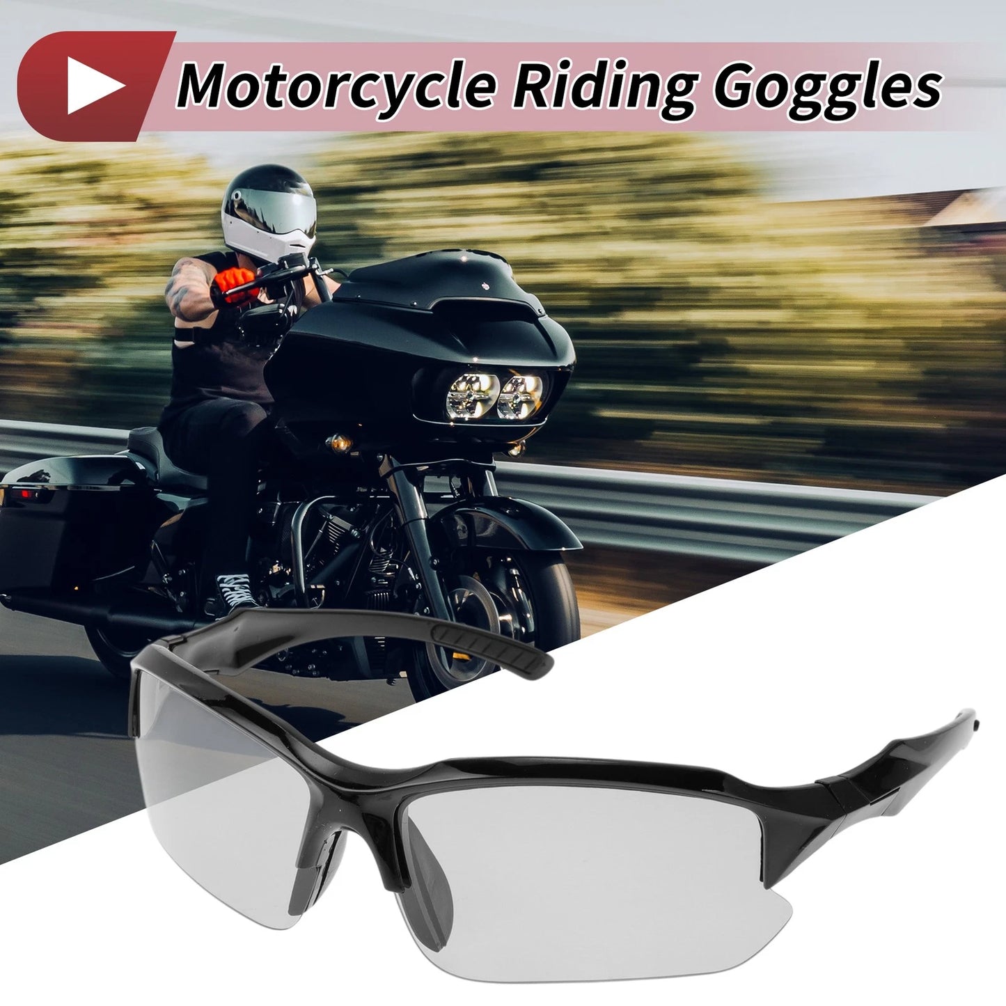 Goggles Motorcycle Riding Light Gray Lens Black Frame Tri-acetel Cellulose PC