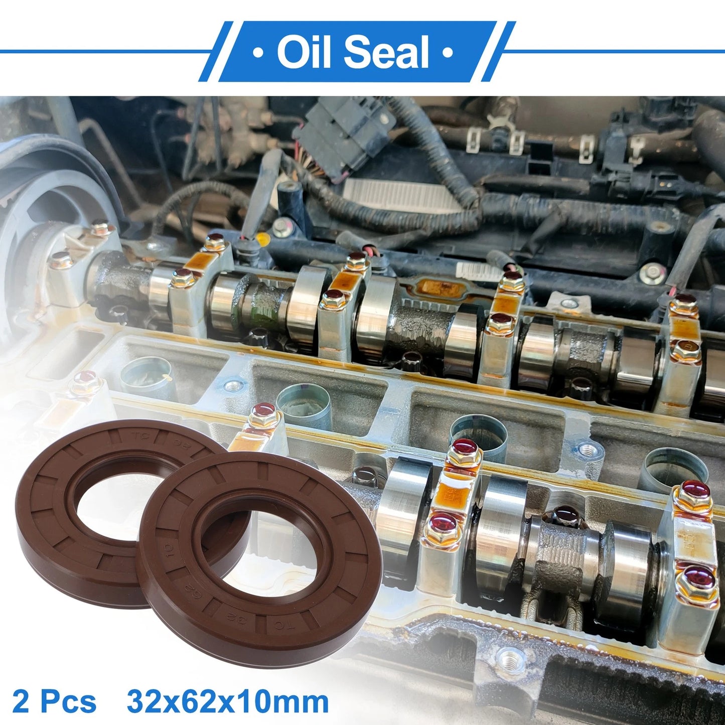 Oil Seal 32x62x10mm Brown 2 x FKM Rubber Rotary Shaft Seal