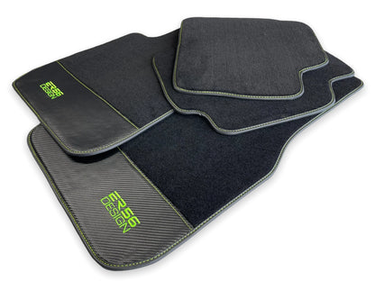Floor Mats for BMW X5 E70 - Carbon Fiber Leather Design Green (2007-2013)
