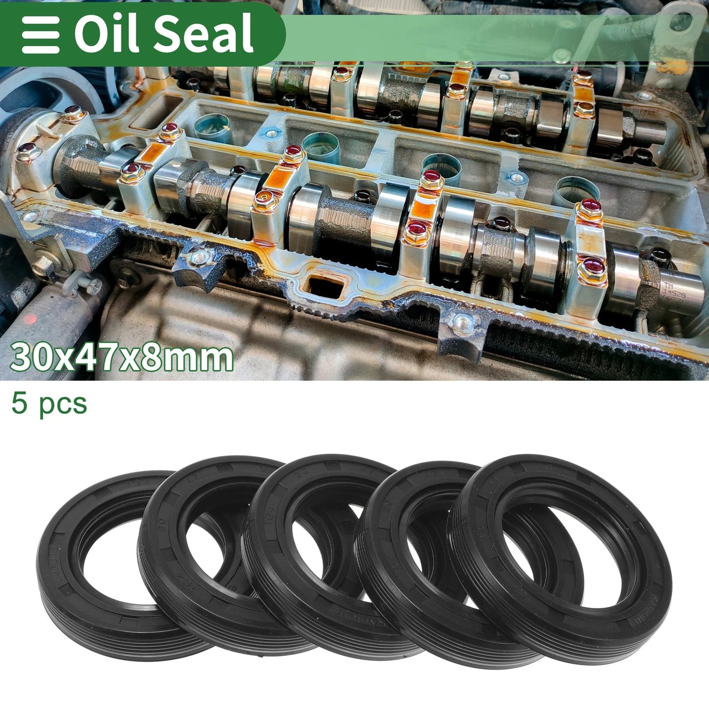 Oil Seal TG4 Lip Seal Ring Rotary Shaft Seal NBR Rubber 30x47x8mm Black 5 Pcs