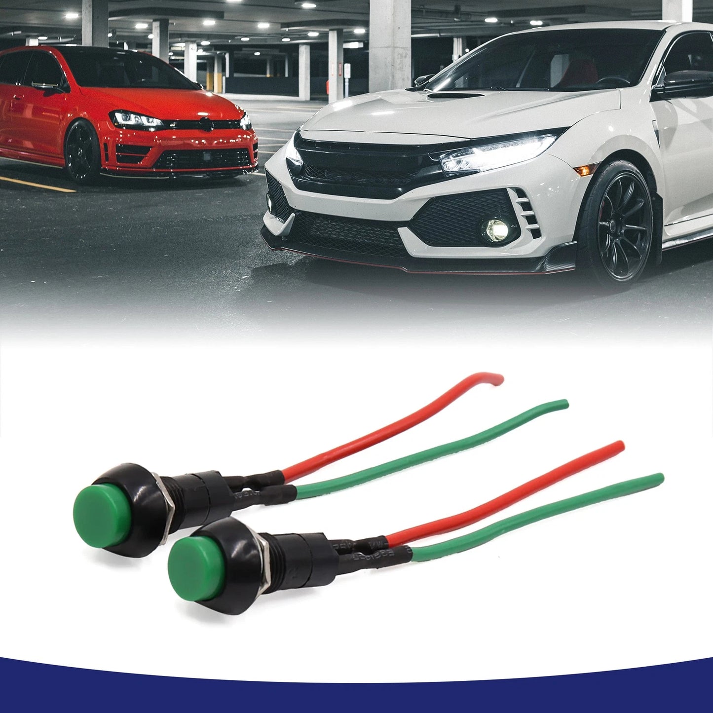 Round Wired Momentary Push Button Switch 12V–24V 2 x for Car Motorcycle
