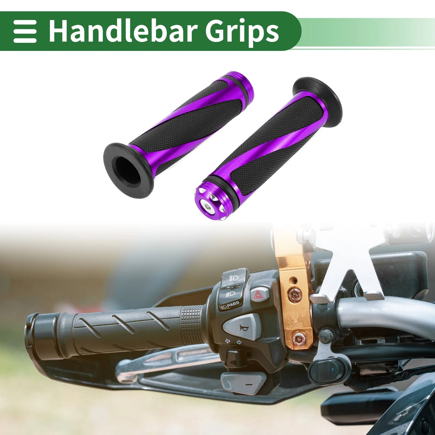 7/8" 22mm Hand Grips Cover for Motorcycle Handlebar Grips Rubber Black Purple