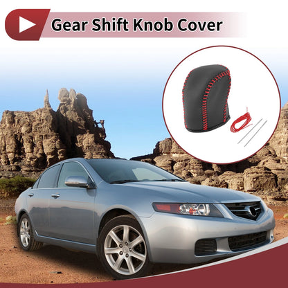 Set Car Gear Shift Knob Cover for Acura TL Black Red Faux Leather (2009 - 2014)