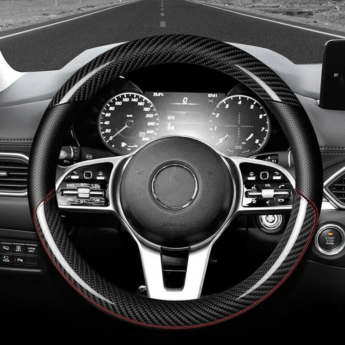 38cm Anti-Slip Carbon Fiber Leather Steering Wheel Cover for Car