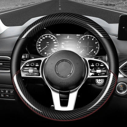 38cm Anti-Slip Carbon Fiber Leather Steering Wheel Cover for Car