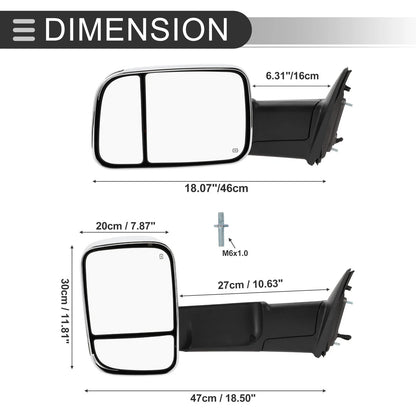 Tow Mirrors for Dodge Ram 1500 with LED Turn Signal Light Silver Tone (2009-2018)