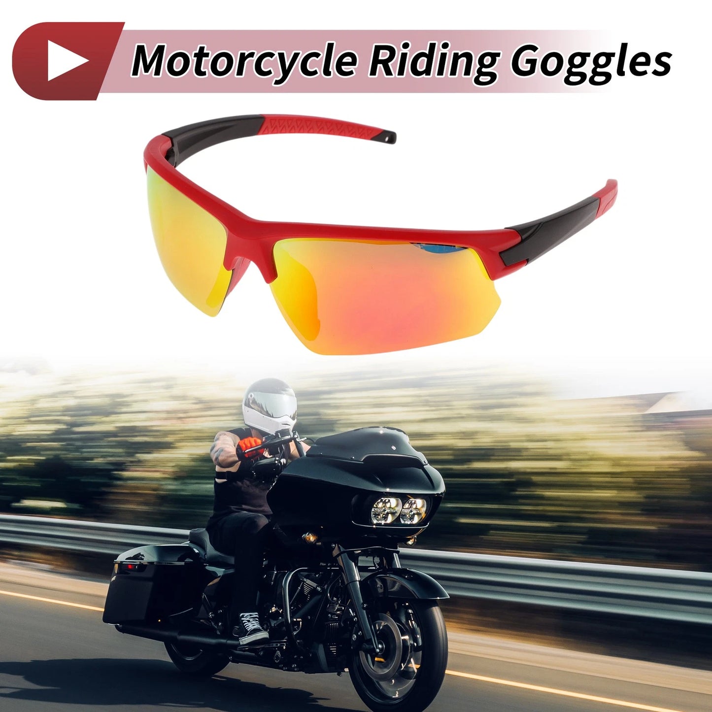 Motorcycle Riding Goggles Red Lens Red Black Frame