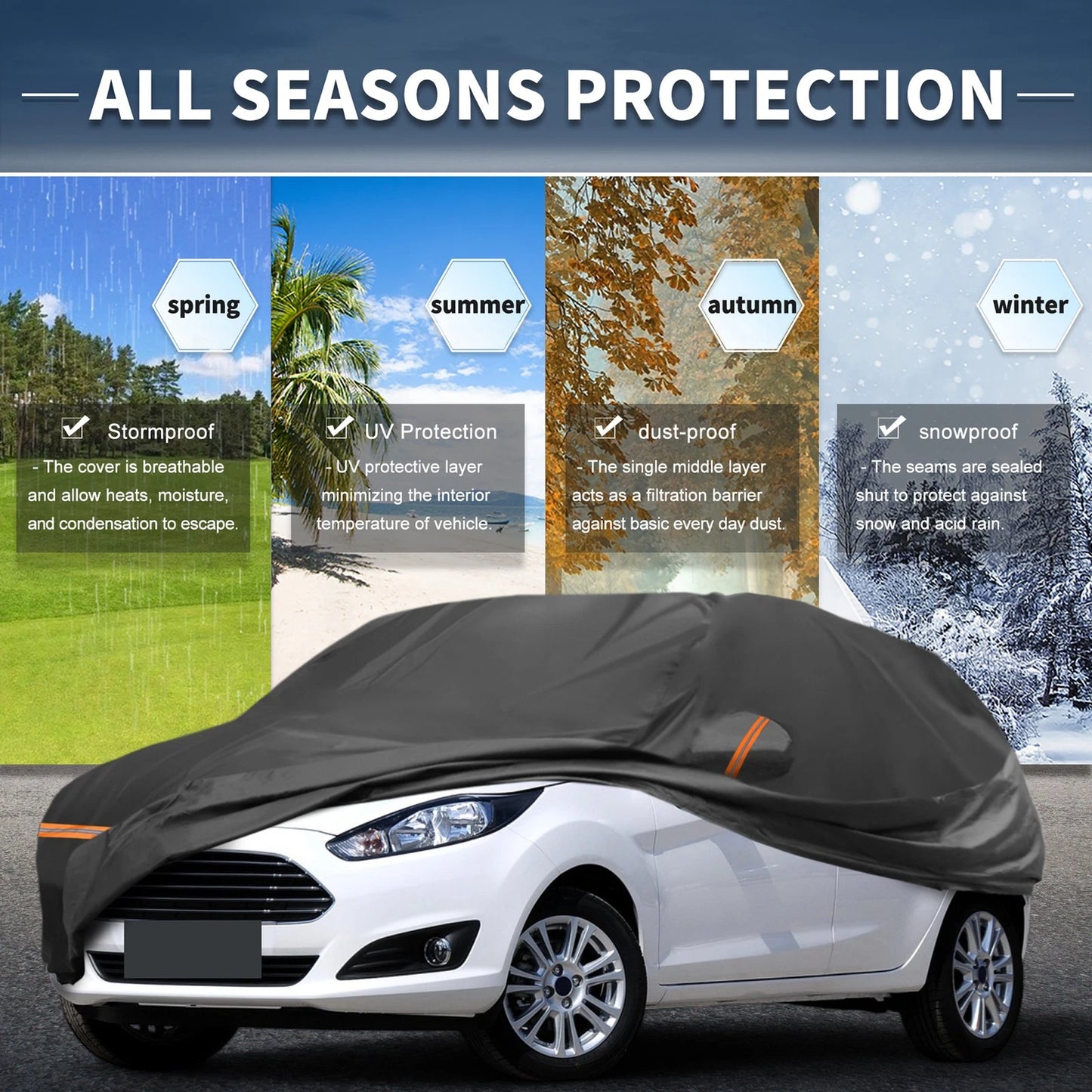 Waterproof PEVA Cotton Car Cover for Ford Fiesta (2008-2021) with Zipper