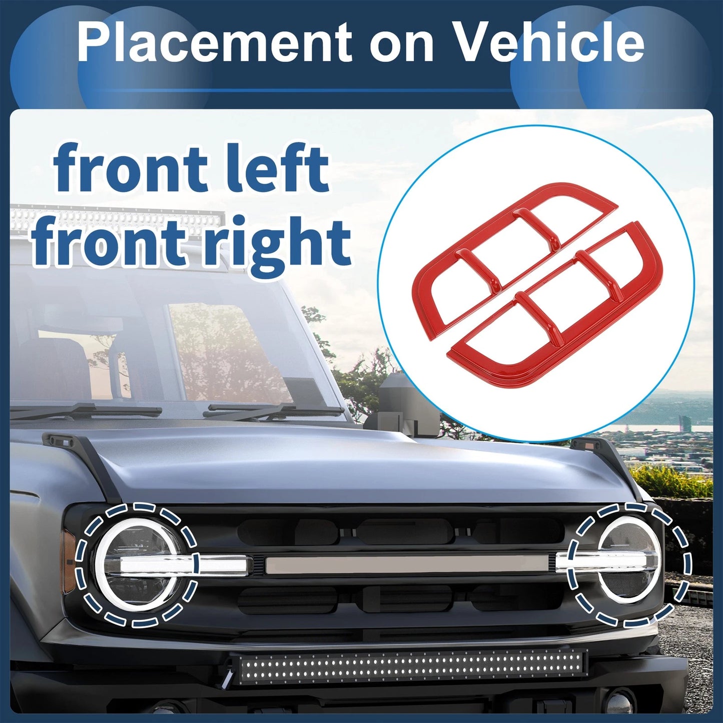 Headlight Trim Bezels for Ford Bronco (Red) - 2 x Front Left & Right