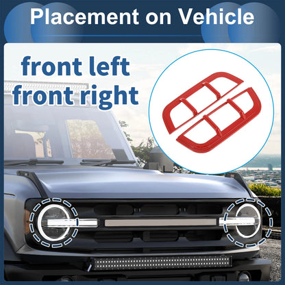 Headlight Trim Bezels for Ford Bronco (Red) - 2 x Front Left & Right