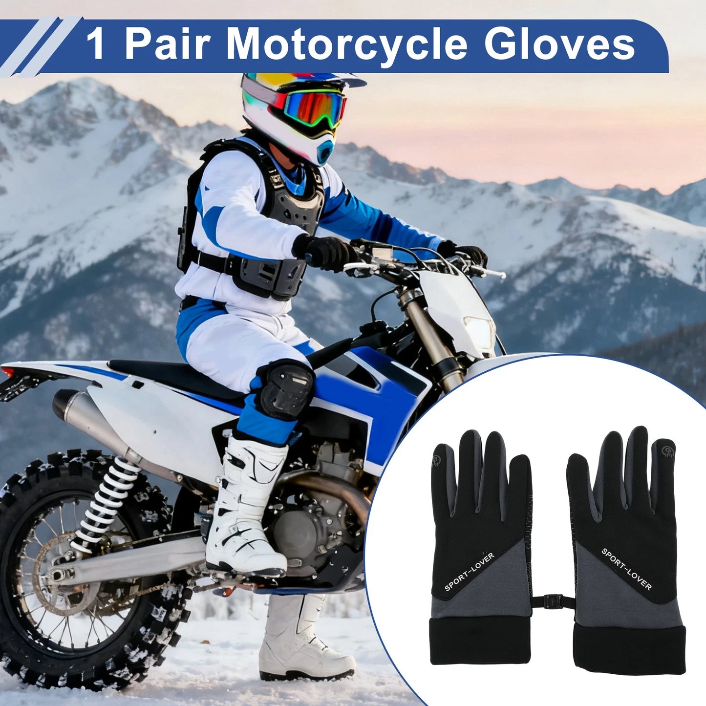 Full Finger Outdoor Fleece Cycling Gloves for Mountain Biking Polyester Black
