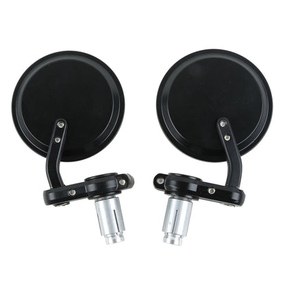 Black Handle Bar End Rearview Mirror 3" Round 7/8" for BMW Harley Honda Suzuki