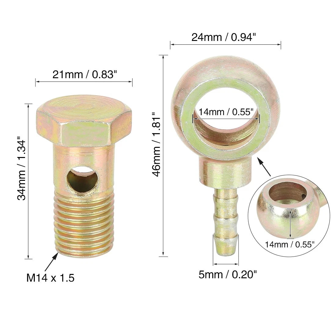 Banjo Hose Barb Bolt Fittings / 14mm for Motorcycle Car