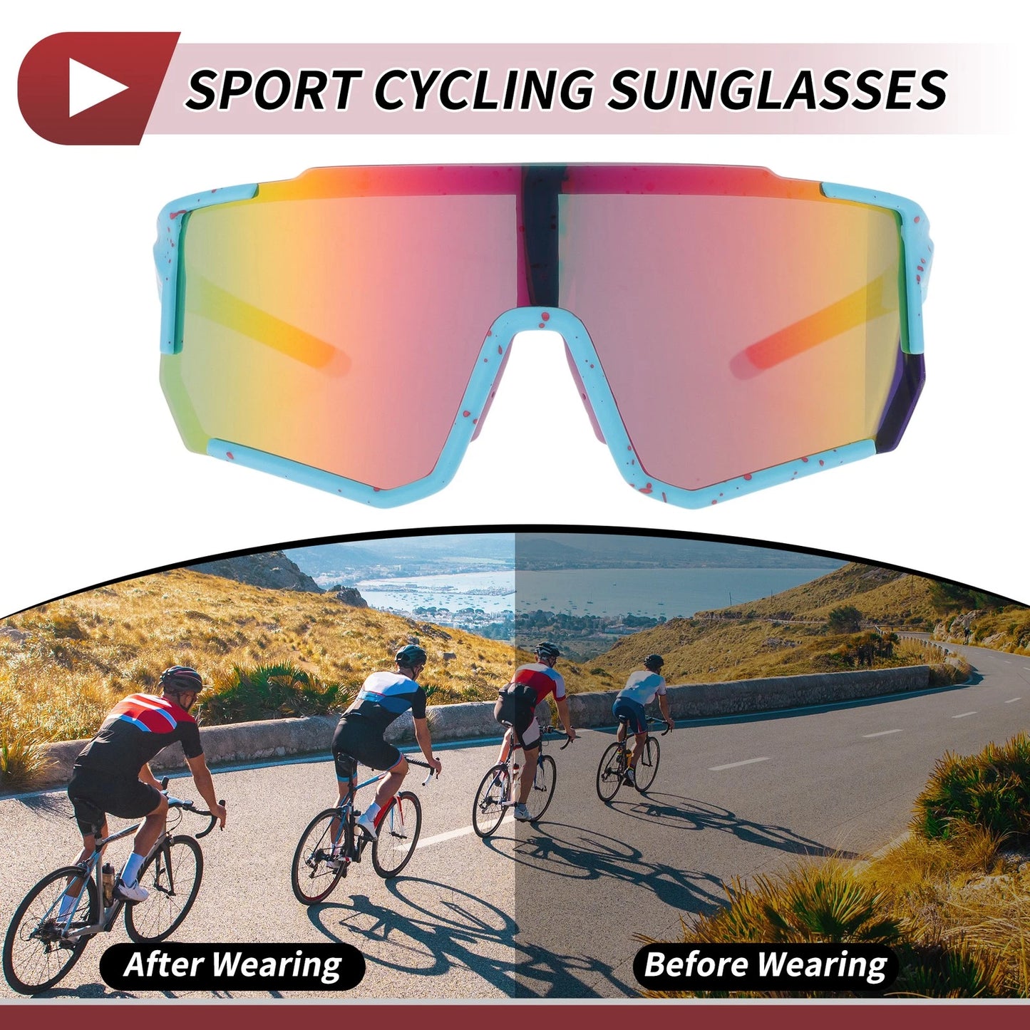 Riding Goggles Colorful Lens Blue Red Frame UV400 for Motorcycle