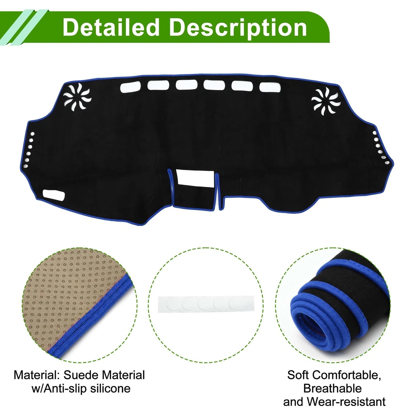 Dashboard Cover Mat for Toyota Wish 2010-2018 Sun Protector Black Blue