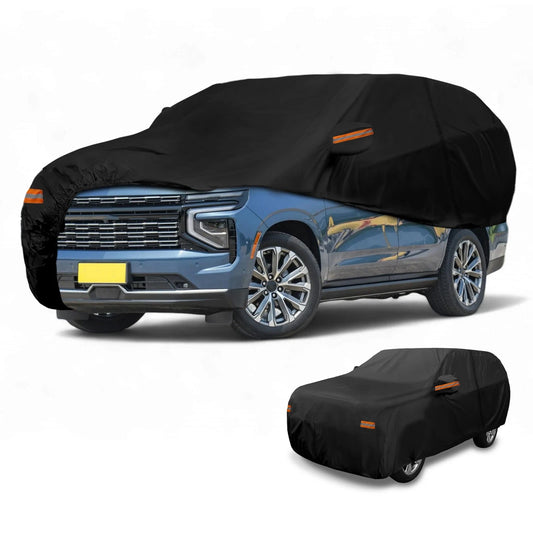 190T-PU All-Weather Waterproof Car Cover for Chevrolet Tahoe Black with Zipper