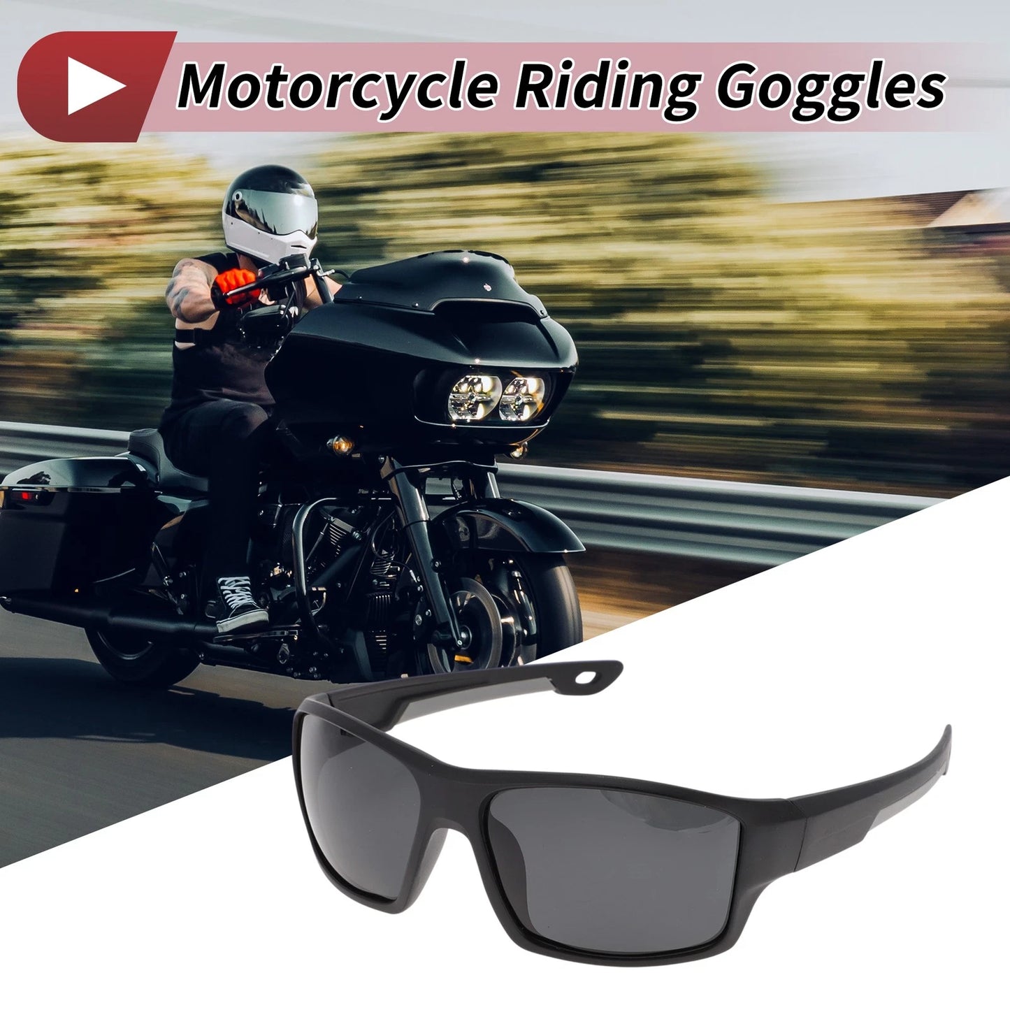 1 Pcs Motorcycle Riding Goggles Gray Lens Black Frame Sunglasses for Motorcycle